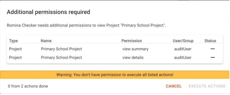 confirmation without grant permissions